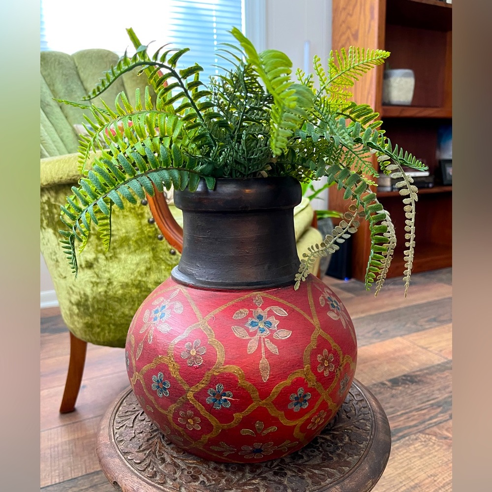 Hand Painted Pot / Vase with Greenery
